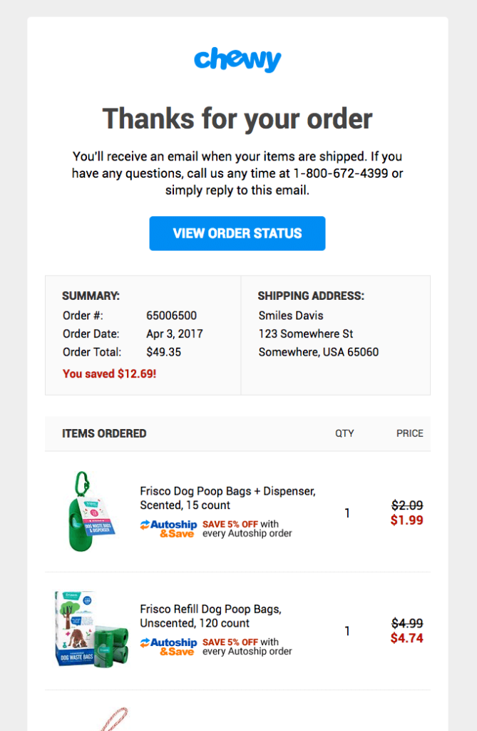 10 Components Best Practices Of A Perfect Email Receipt   Chewy Email Receipt E1540988386206 669x1024 
