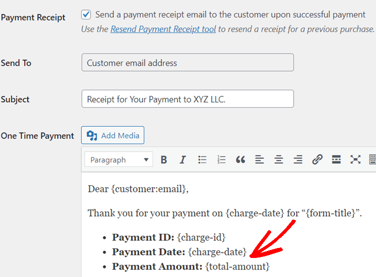 customize payment receipt