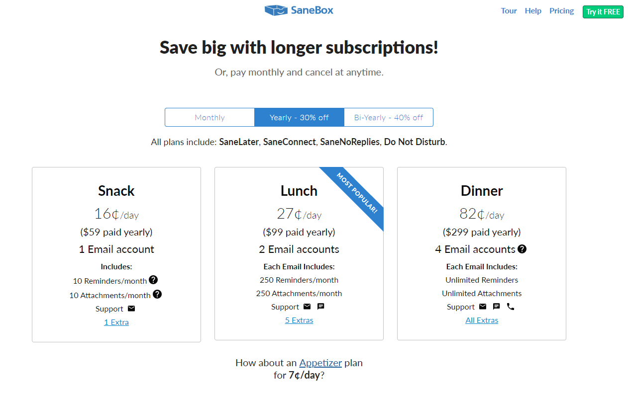 Pricing tables