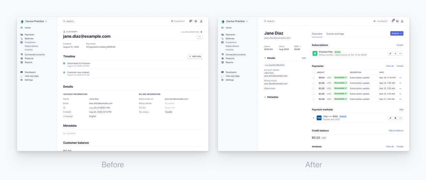 Stripe Dashboard Updates