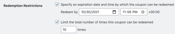 add coupon redemption restrictions