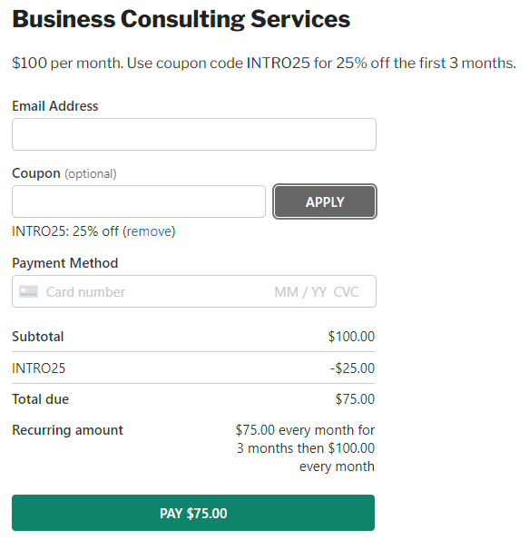 coupon duration multiple months payment form