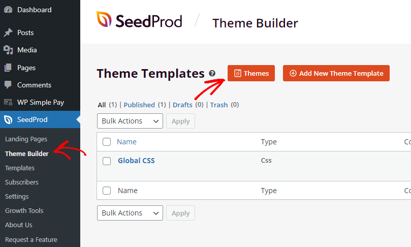 SeedProd theme builder navigation