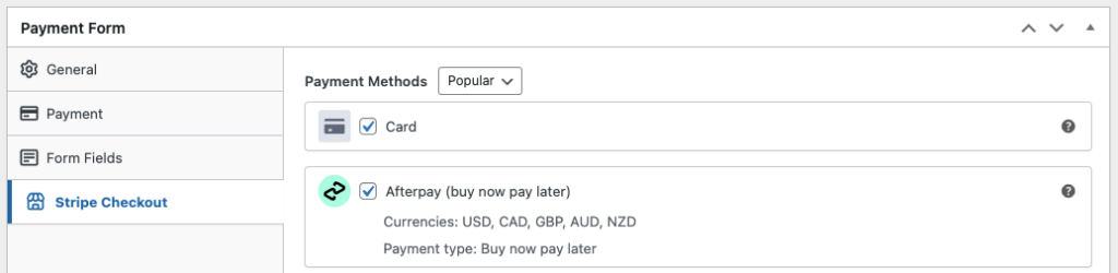 Enable Afterpay/Clearpay in Stripe Checkout