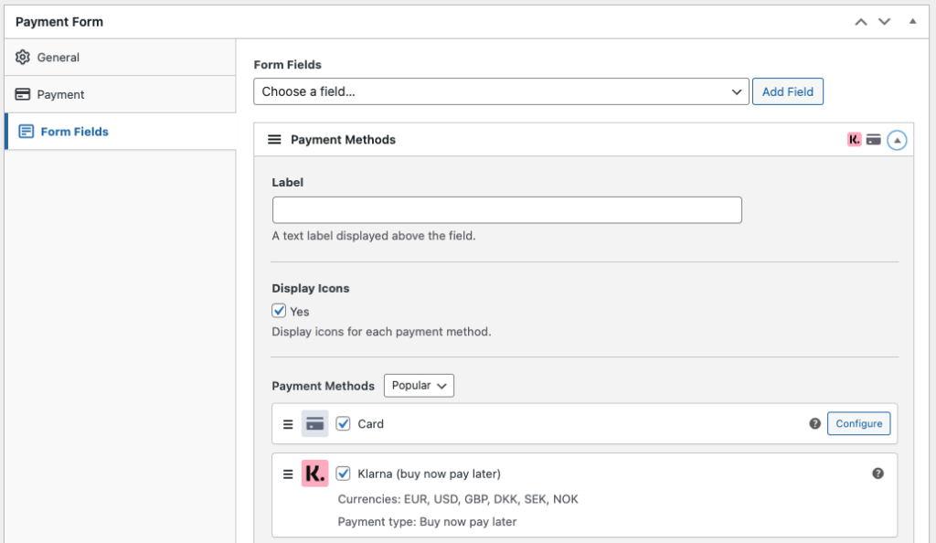 Enable Klarna in an embedded or overlay payment form