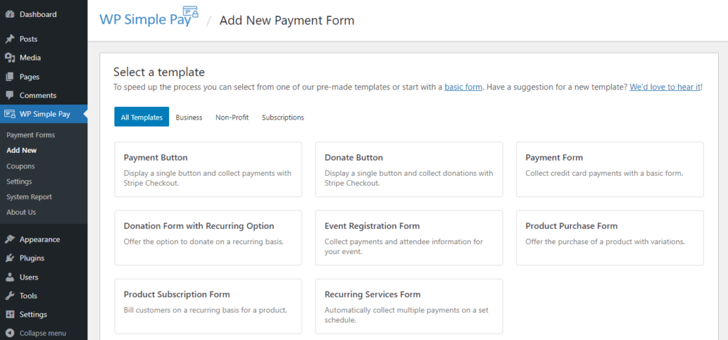 payment form select template
