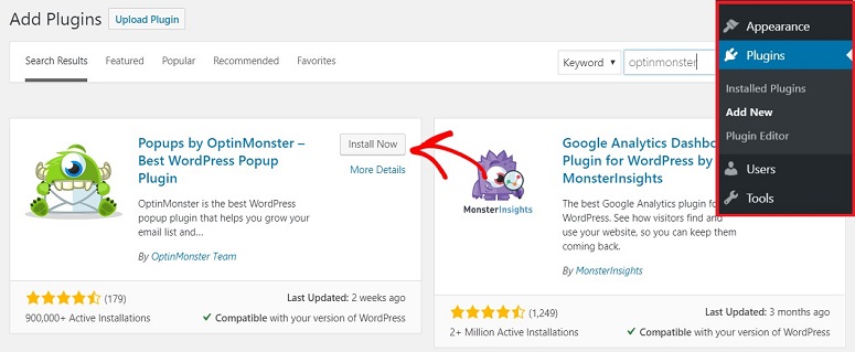 Install OptinMonster WordPress plugin