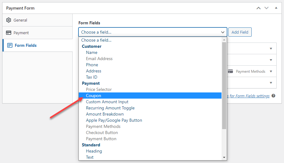 Payment form add coupon field