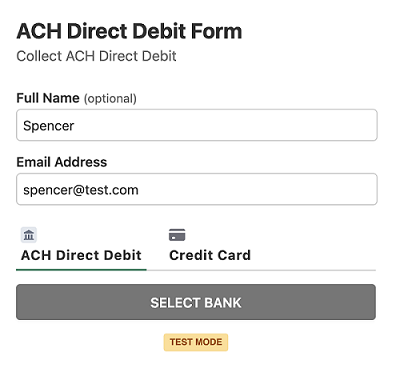 Payment form with ACH option
