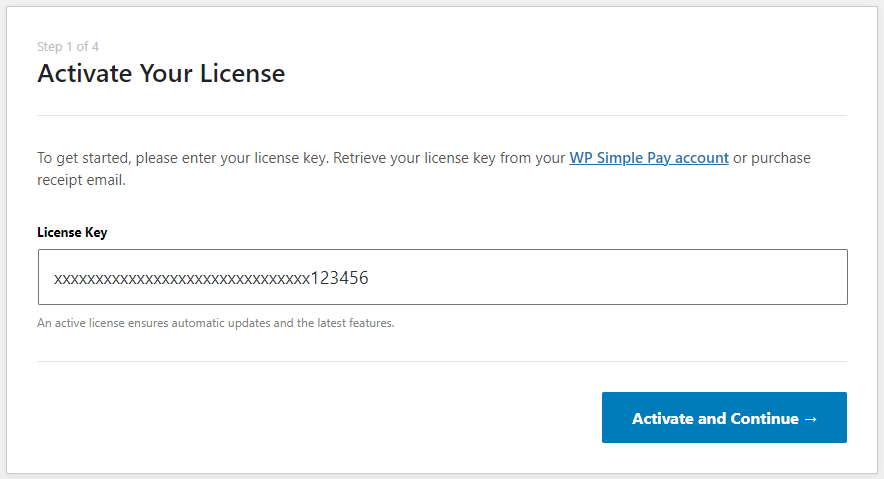 WP Simple Pay Setup - Activate License