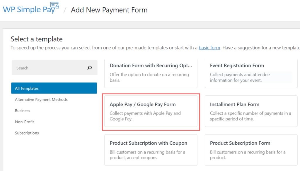 choose apple pay google pay template