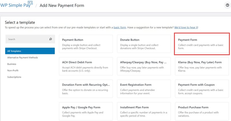 click payment form