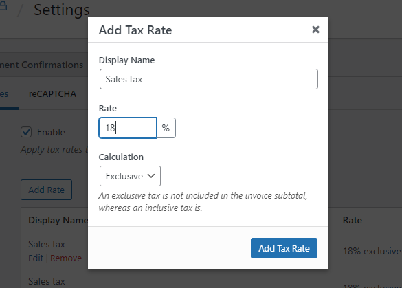 add tax rate wordpress