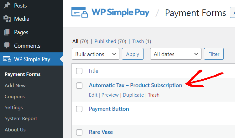 click payment form