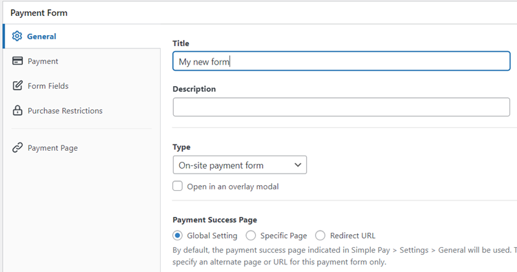 general settings payment form
