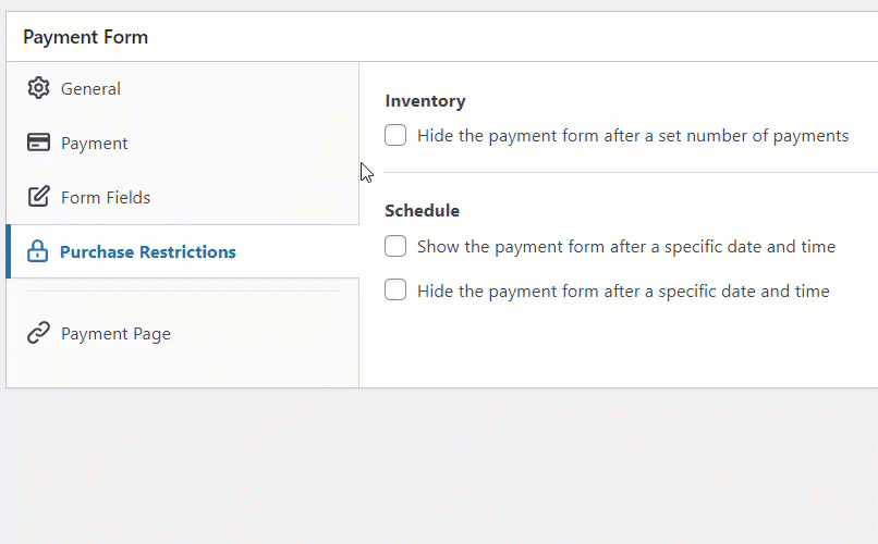 purchase restrictions payment form