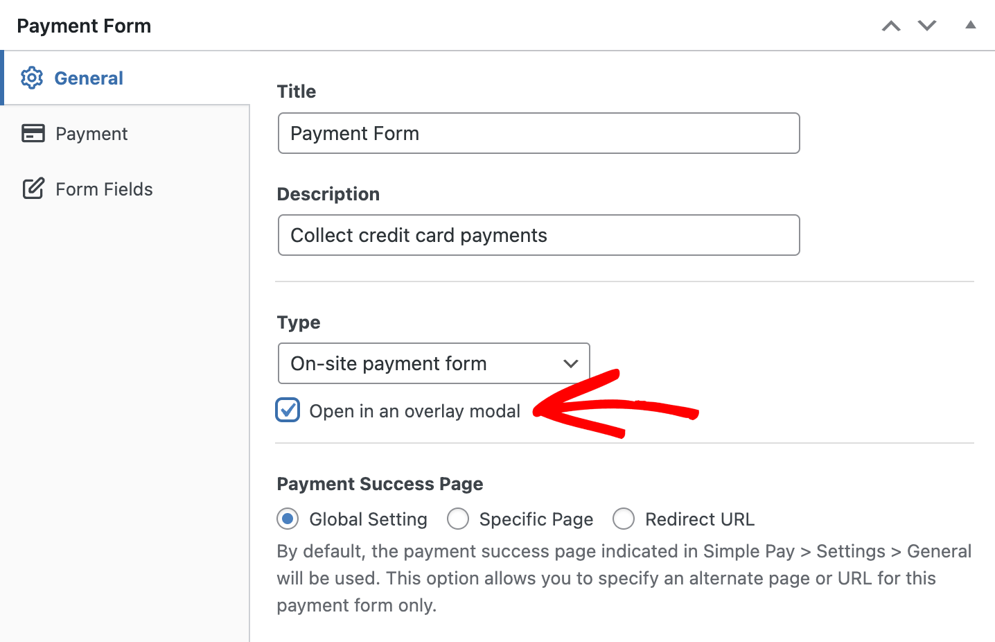 Choose to open the form in overlay modal