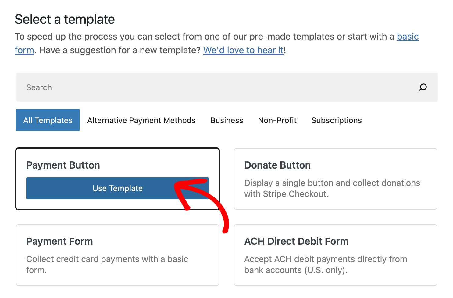 Select the payment button template