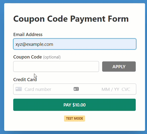 coupon code payment form