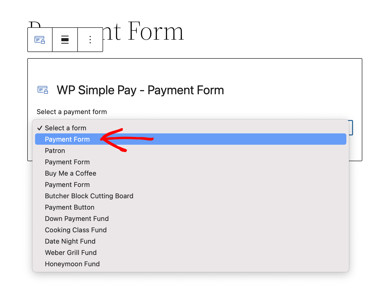 Select payment form
