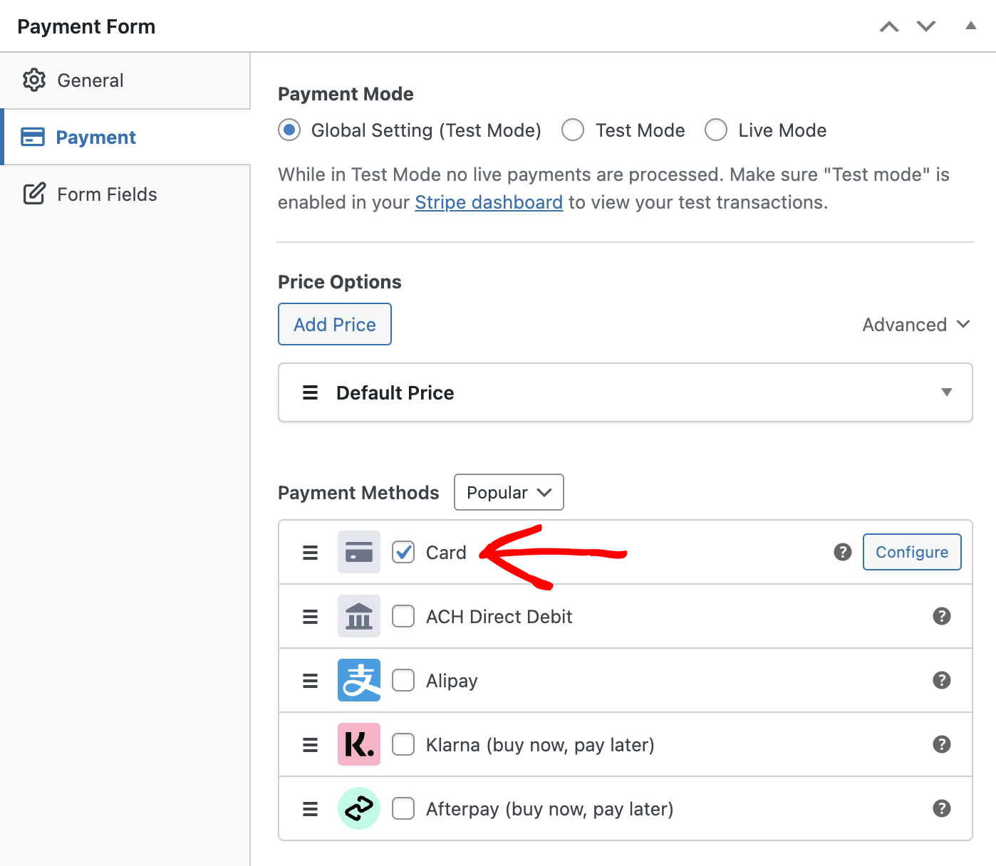 Form builder - payment method