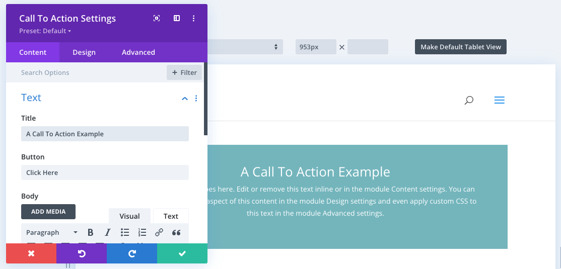 add divi call to action to page
