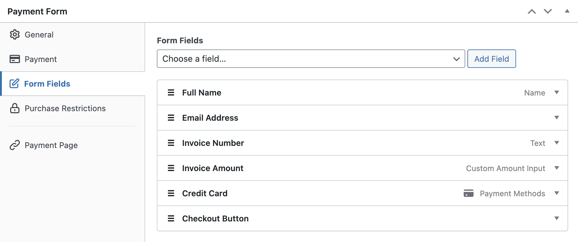 Invoice form fields