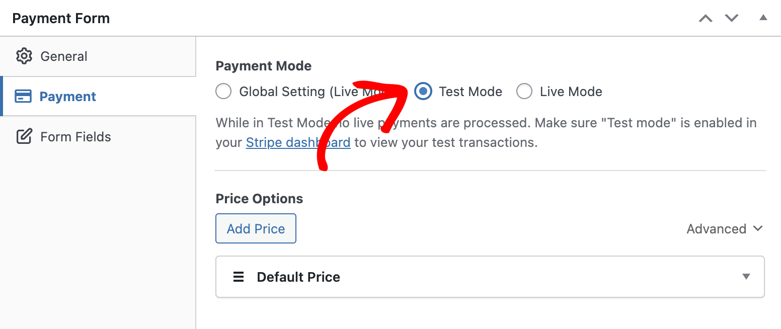 Form builder payment mode