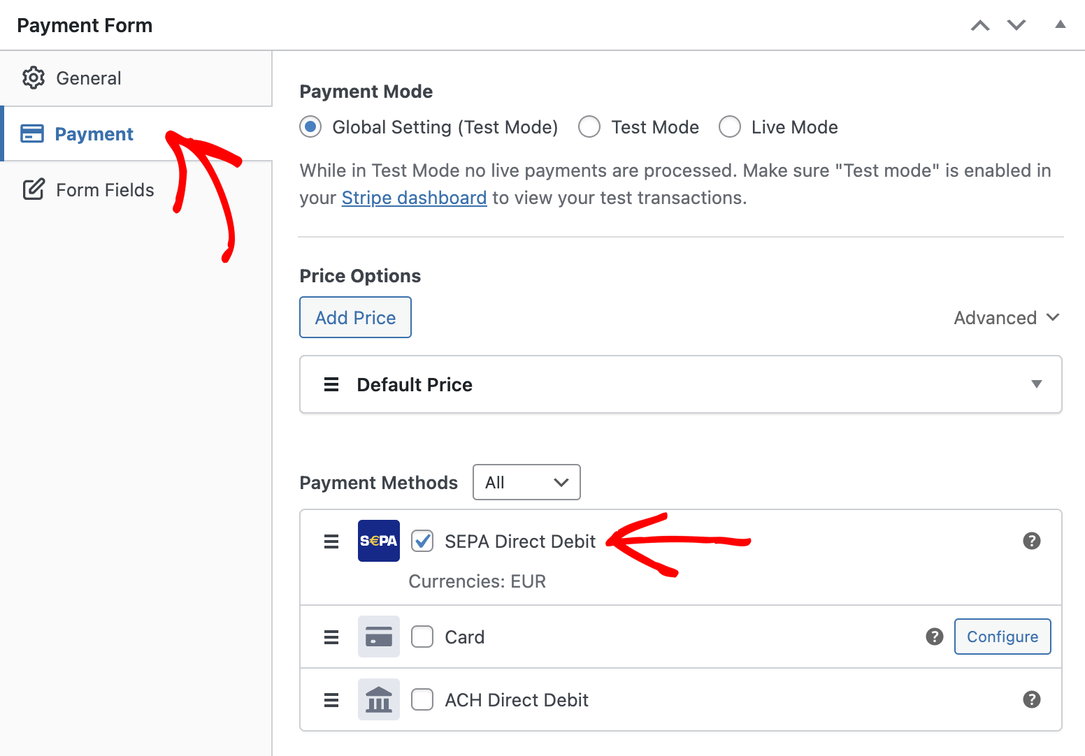 Enable SEPA Direct Debit in WP Simple Pay