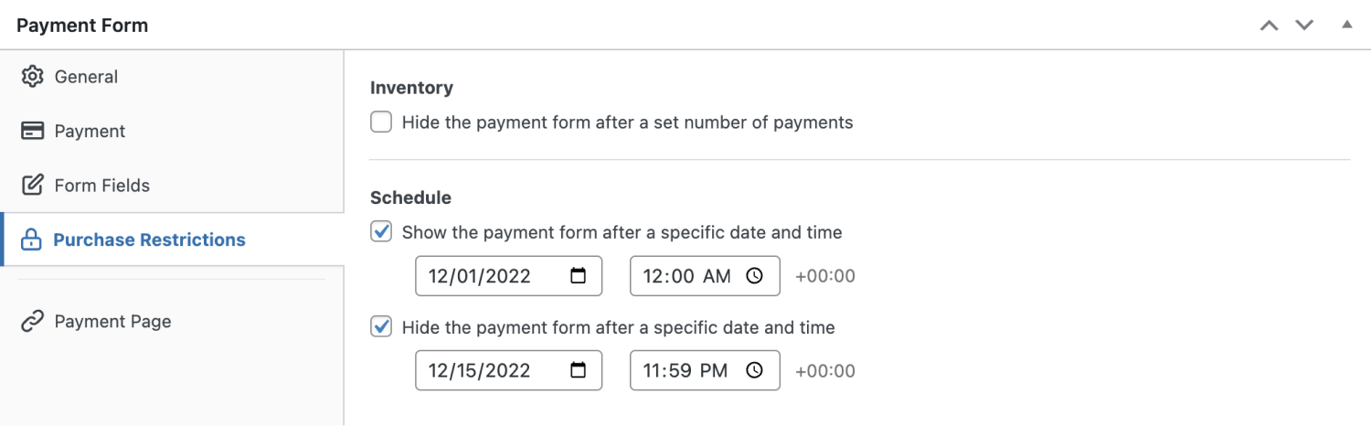 Schedule payment form access in WP Simple Pay