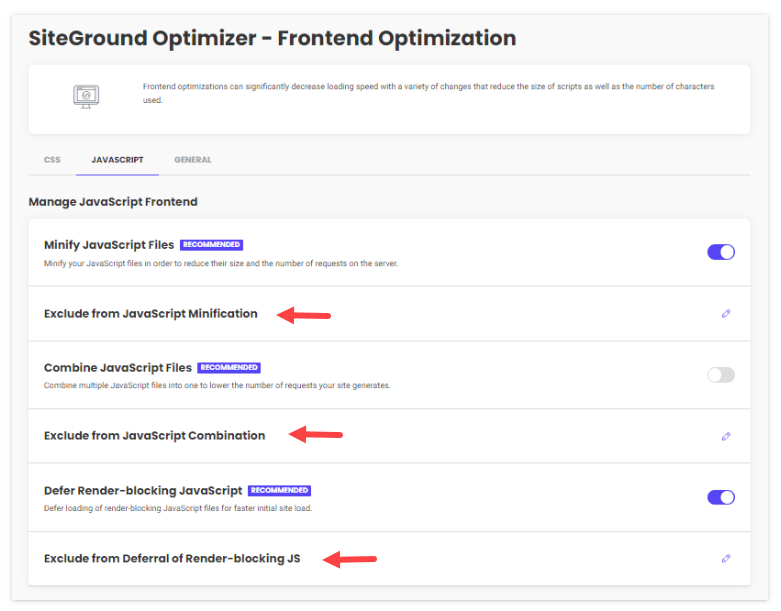 siteground optimizer optimization settings.