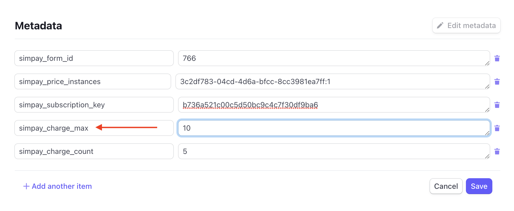 Stripe subscription metadata