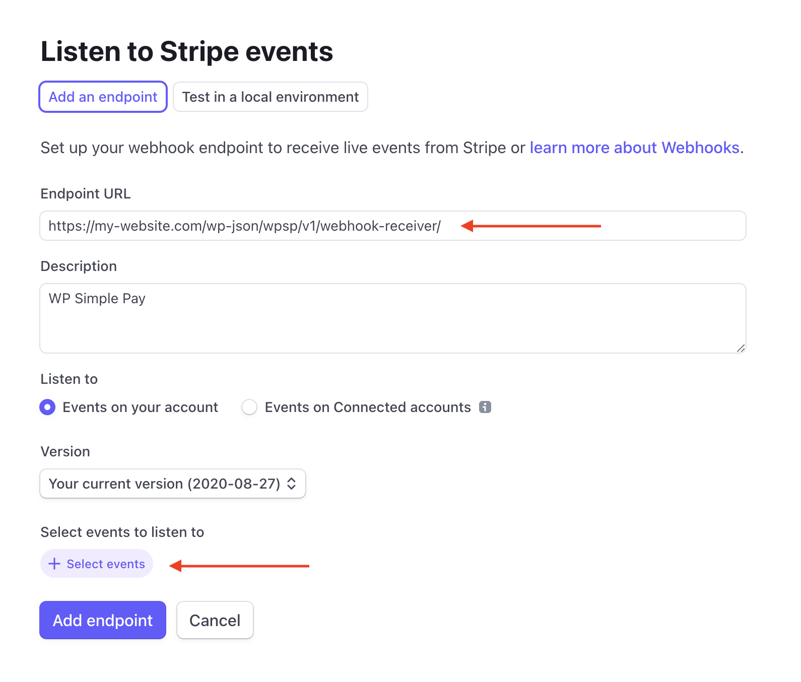 stripe webhooks listen to Stripe events