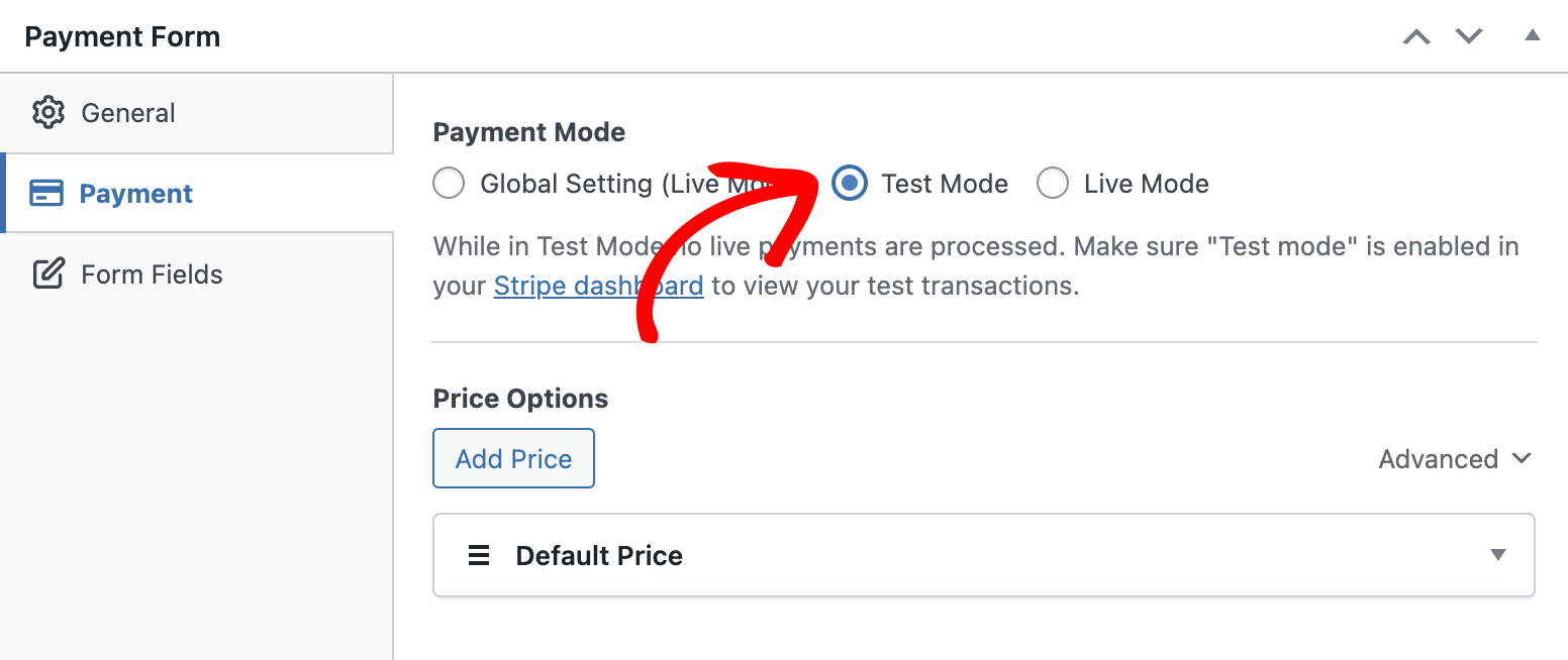 WP Simple Pay form builder payment mode