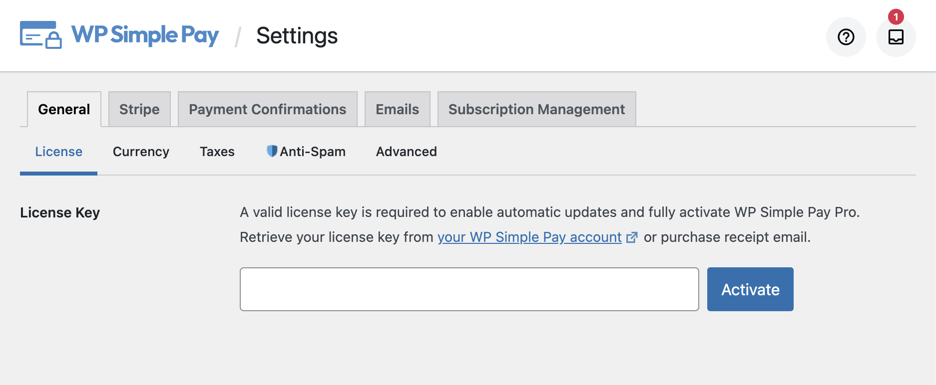 WP Simple Pay active license