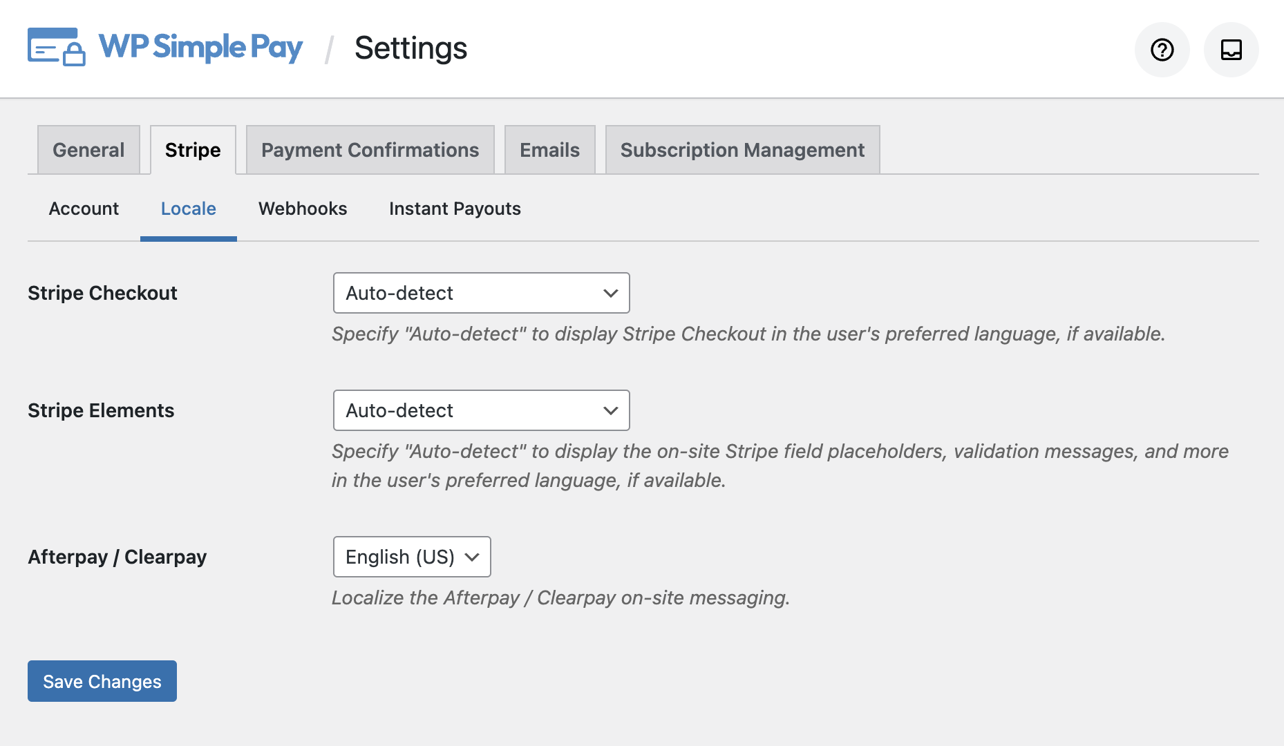 WP Simple Pay locale settings