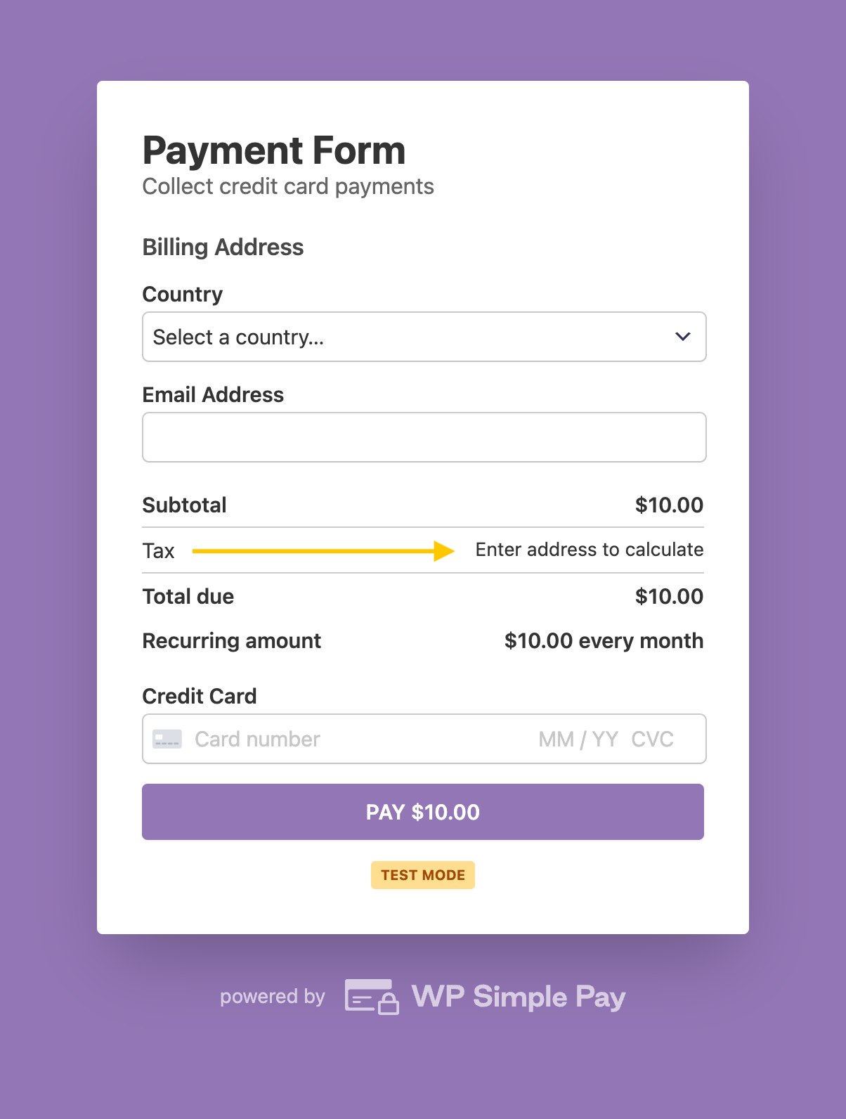 WP Simple Pay automatic tax calculation needs address