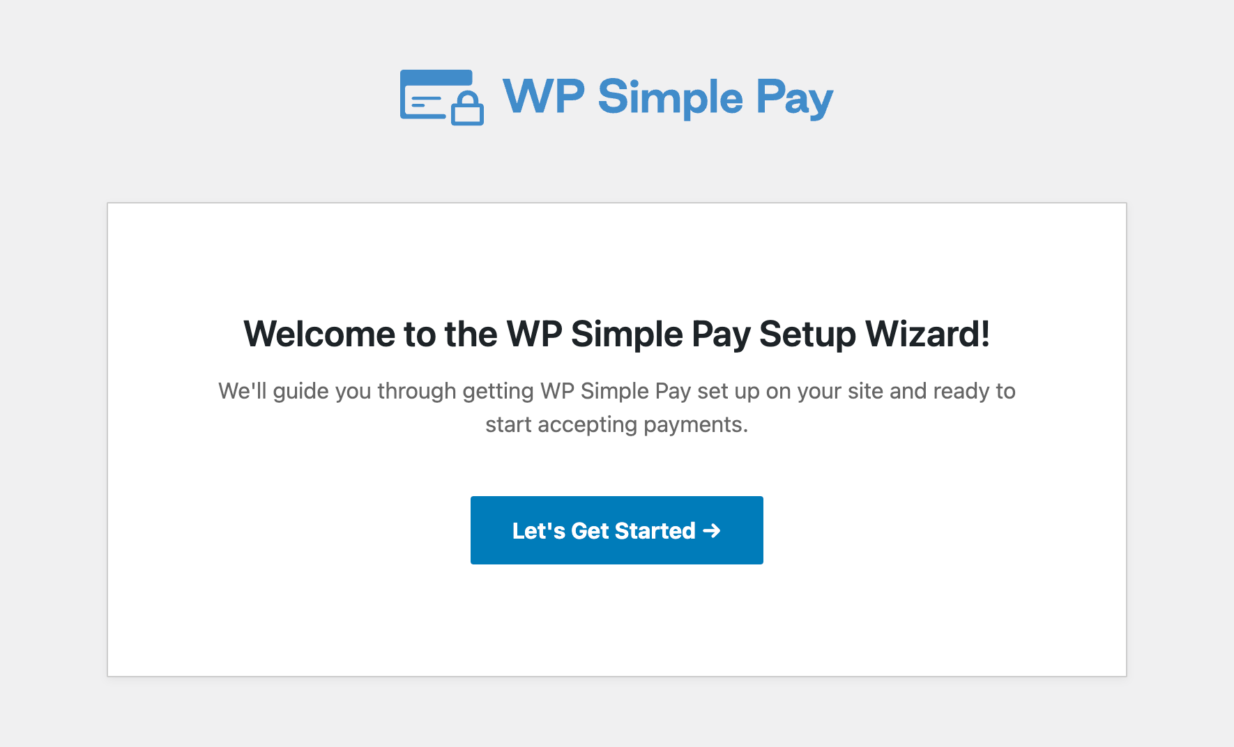 WP Simple Pay setup wizard step 1