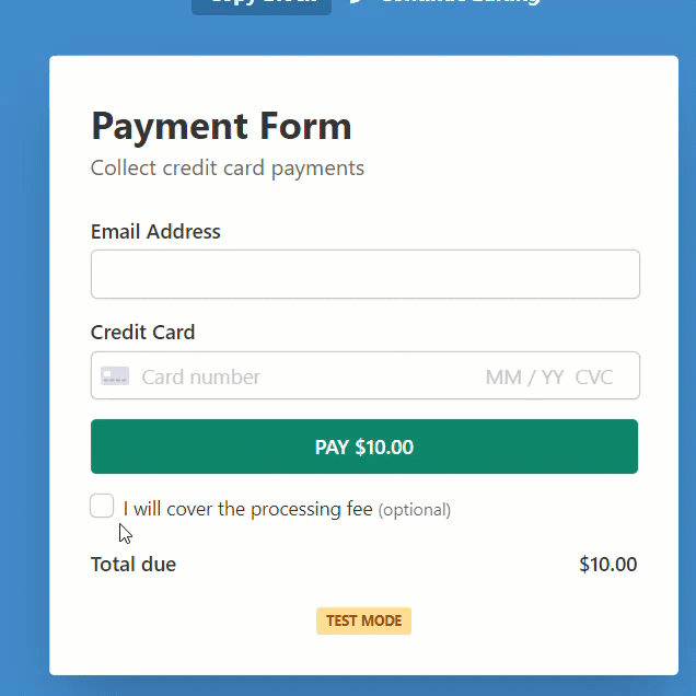 credit card payment form with processing fees