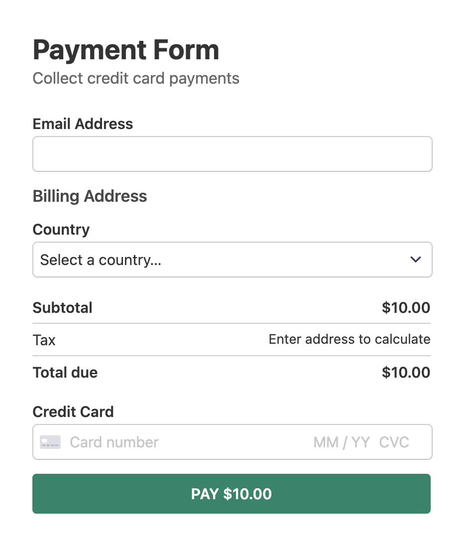 Payment form with automatic tax