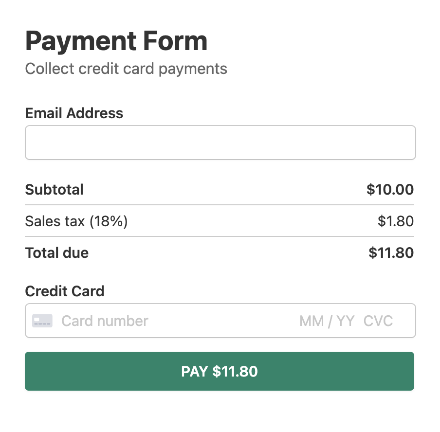 Payment form with fixed tax rate