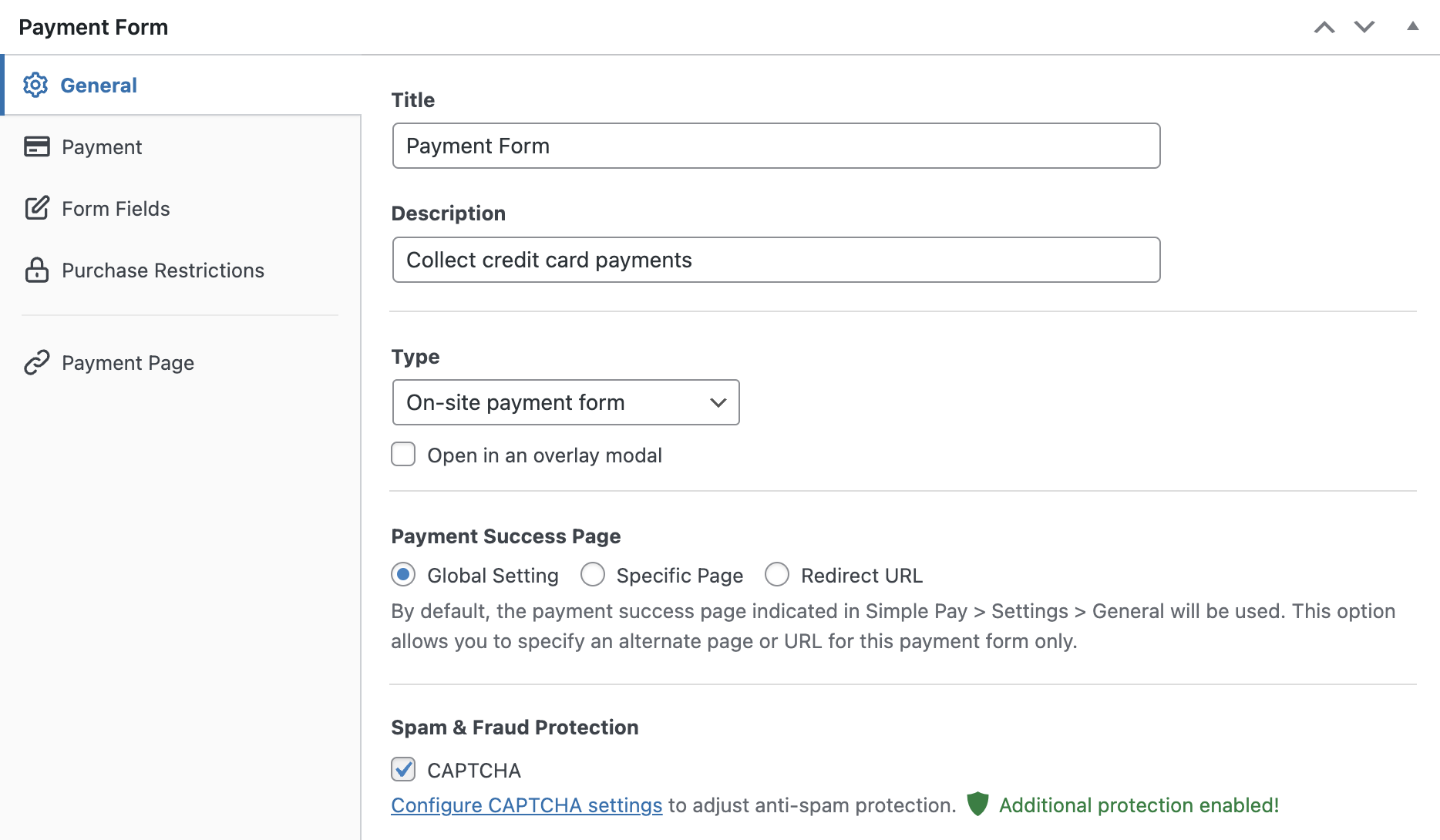 form builder general settings