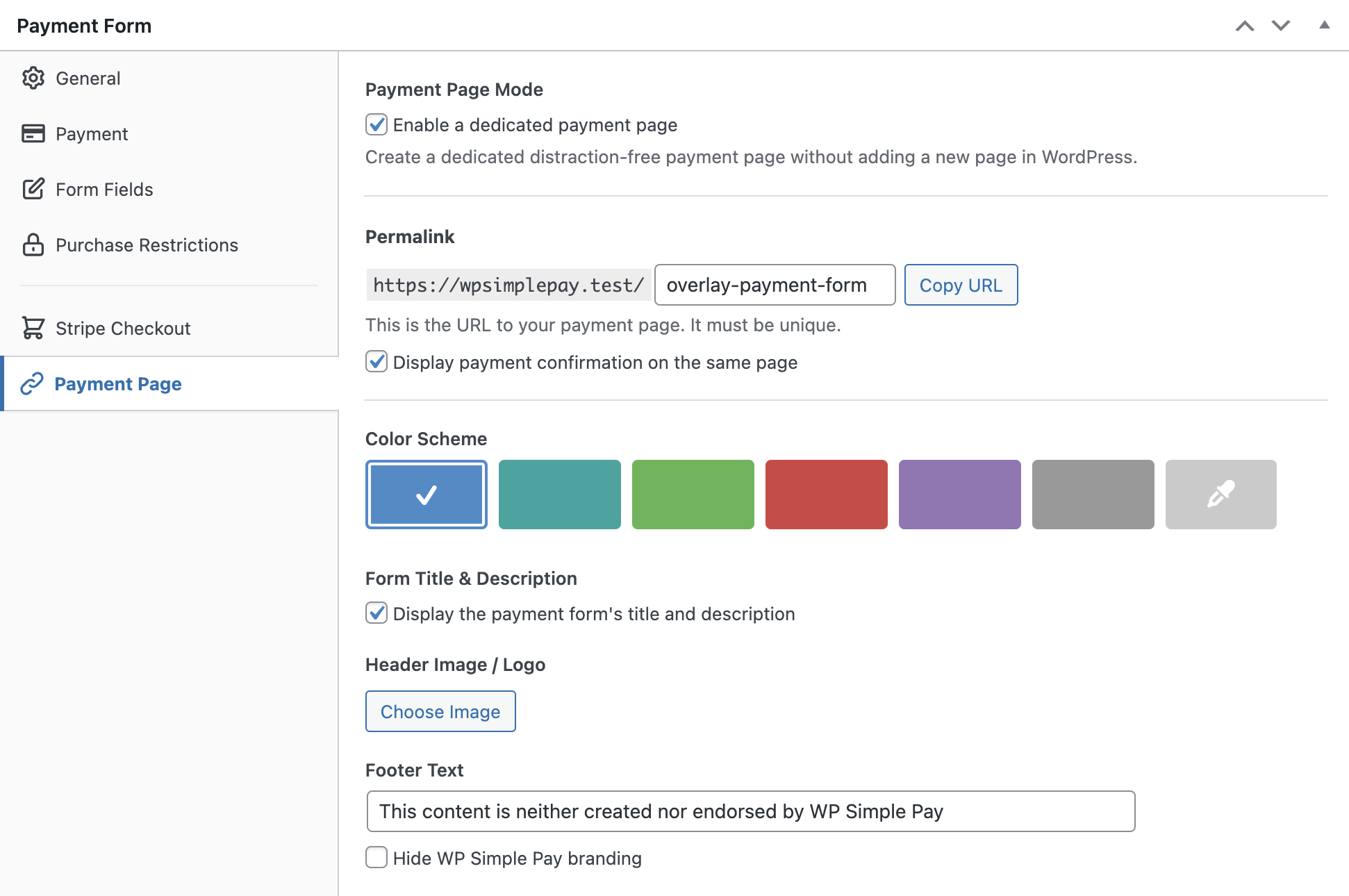 payment page settings