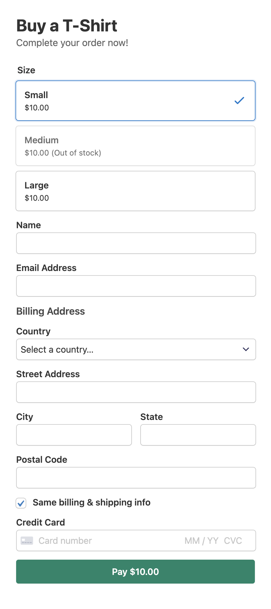 single product purchase form