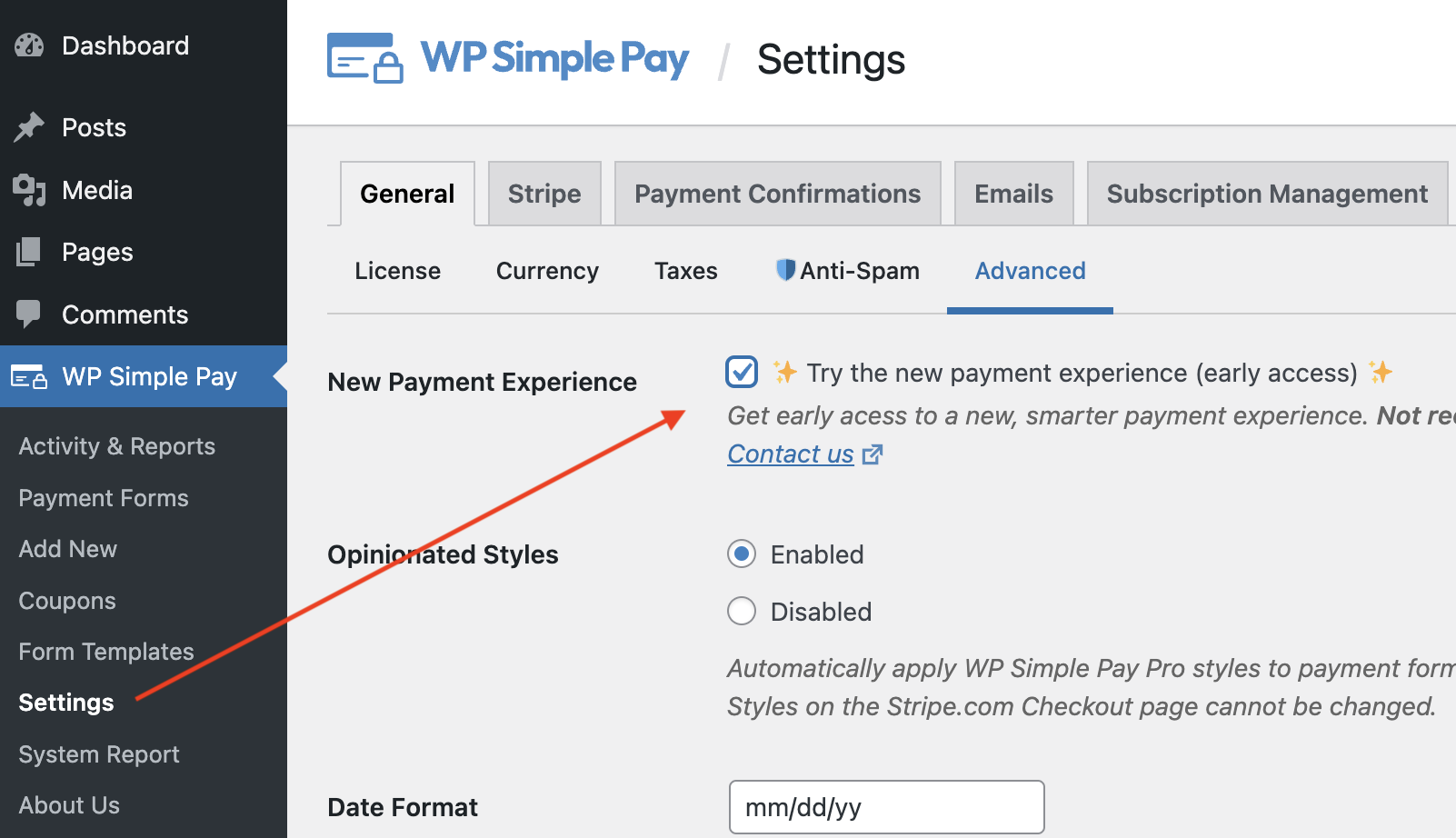 WP Simple Pay enable new payment experience